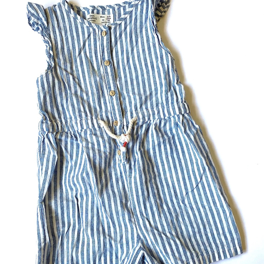 Zara Blue Striped Girl Romper 2T